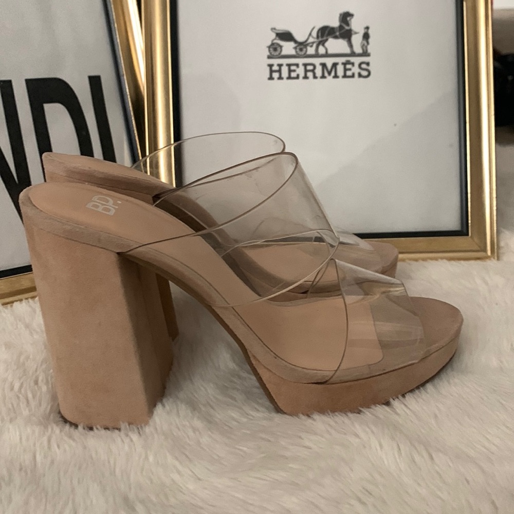 bp platform clear and nude heels
